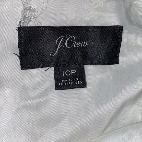 J. Crew Metallic and White Knit Tweed Fringe Velvet Trim Sheath Dress size 10p - Picture 13 of 16